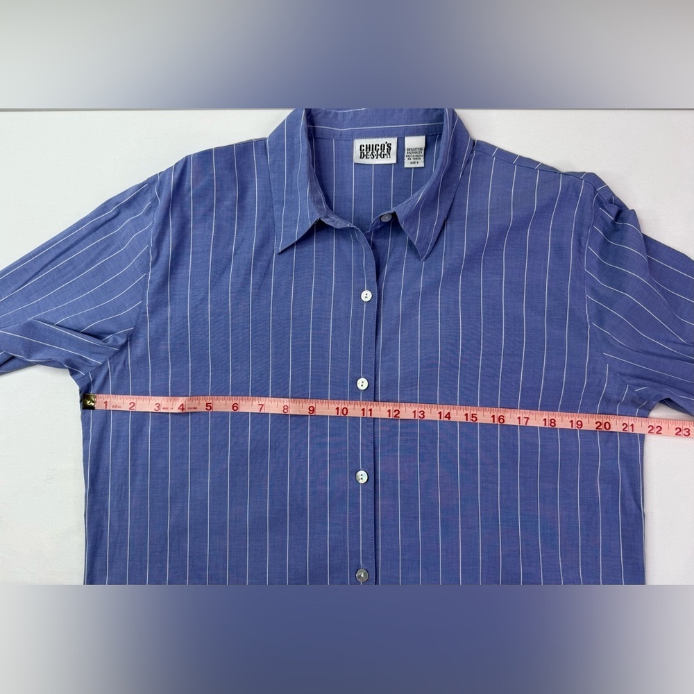 Chico’s Design Blue Striped Button-Up Shirt Long Sleeves Size Large - Picture 7 of 8